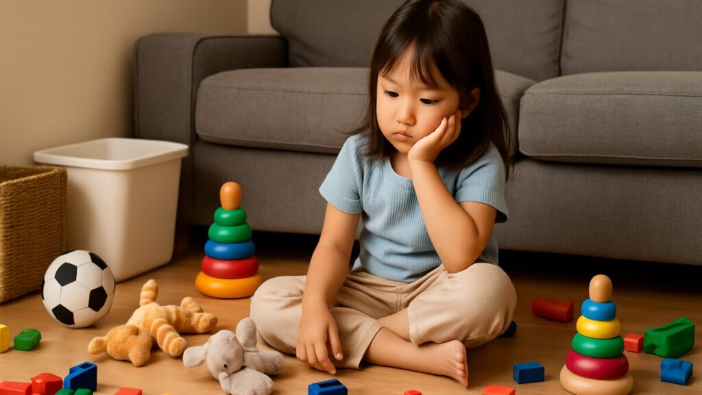 子どもが片付けを途中でやめている様子
