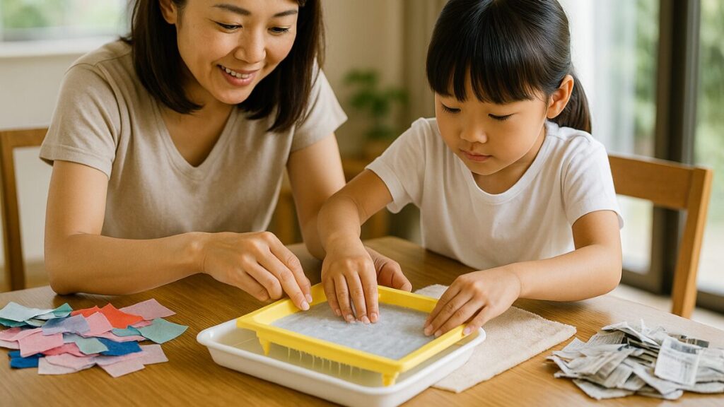 紙すき作業中