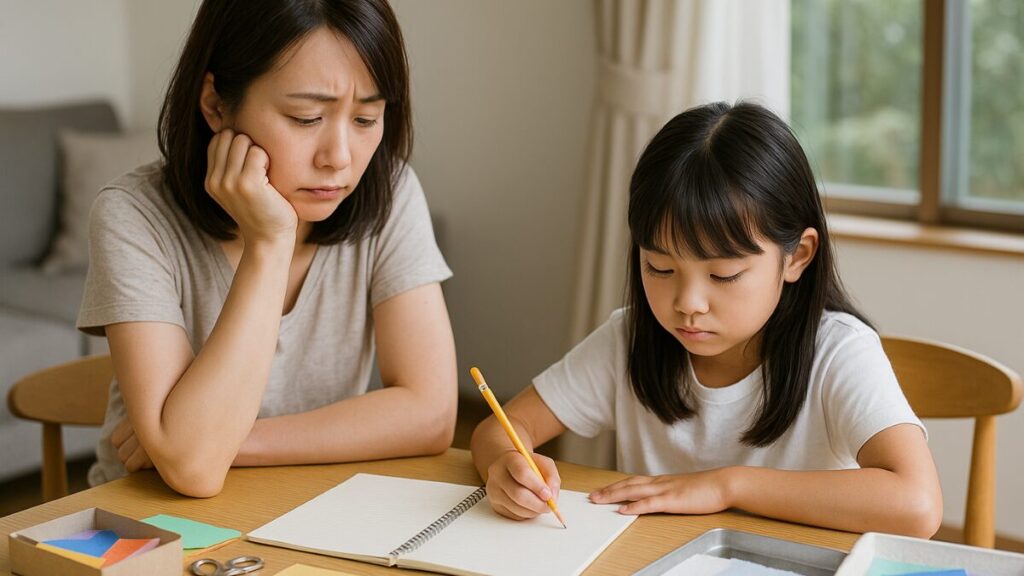 自由研究のテーマ選びに悩む様子